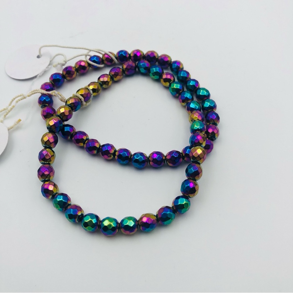 Vintage Pewter Heart Rainbow Hematite Bracelet Purple Punk